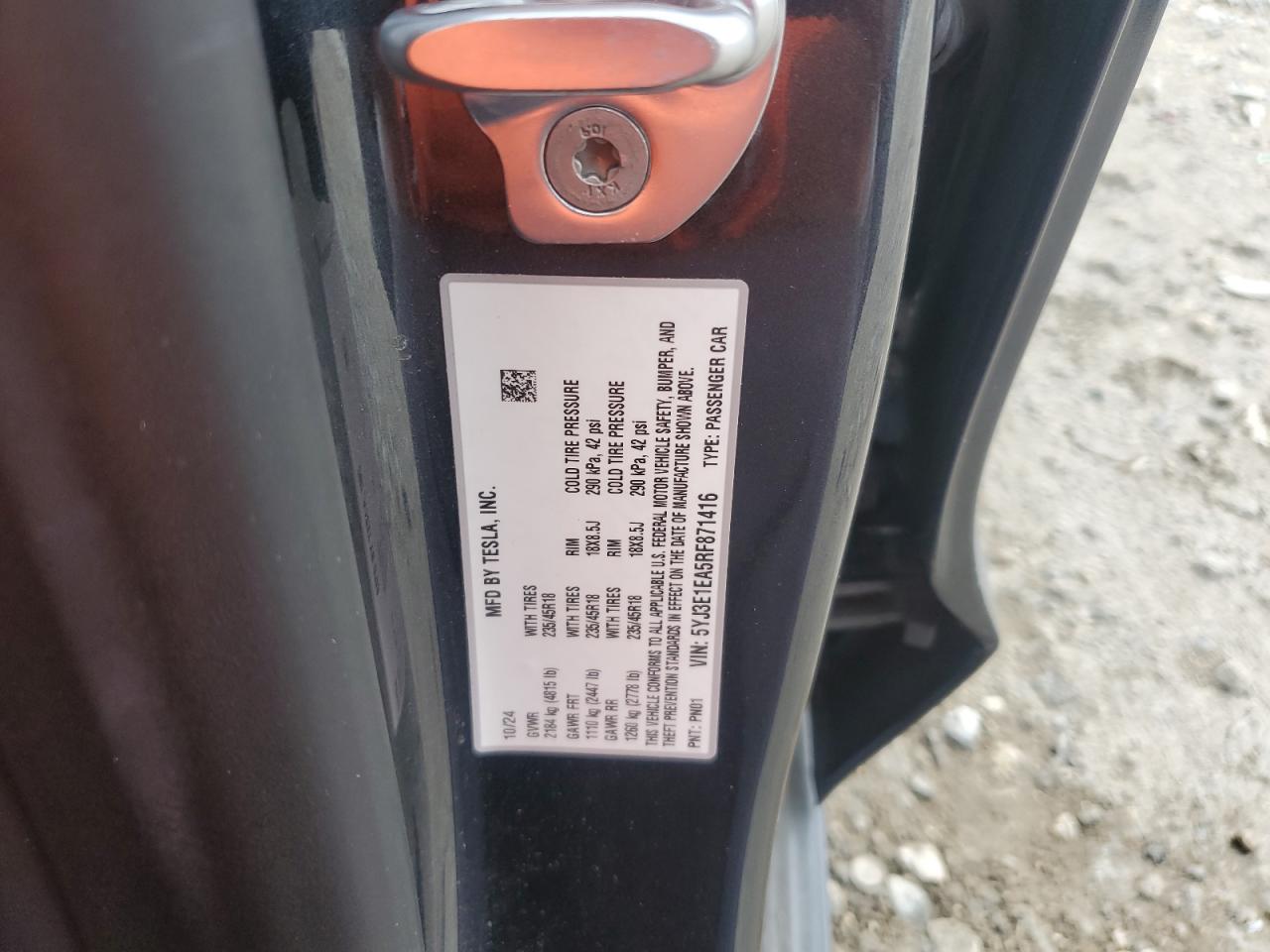 2024 Tesla Model 3 VIN: 5YJ3E1EA5RF871416 Lot: 83764445