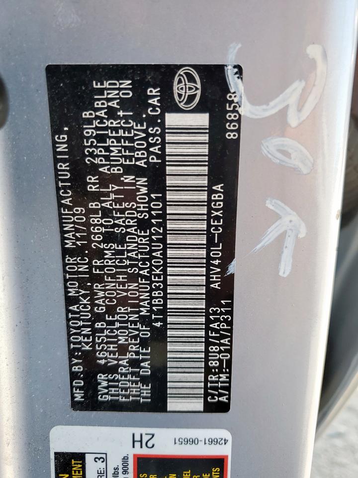 2010 Toyota Camry Hybrid VIN: 4T1BB3EK0AU121101 Lot: 69573825