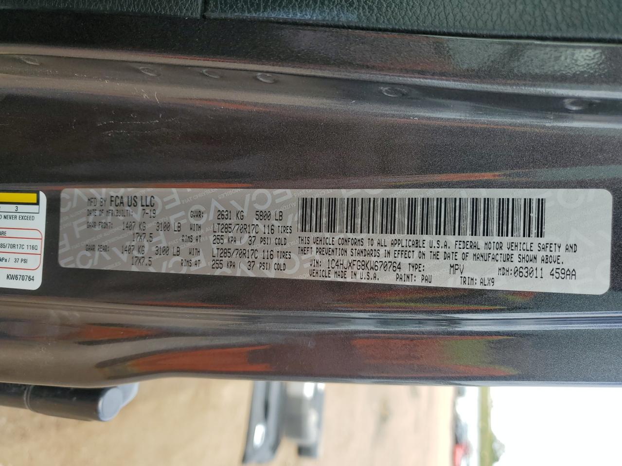 2019 Jeep Wrangler Unlimited Rubicon VIN: 1C4HJXFG8KW670764 Lot: 81210325