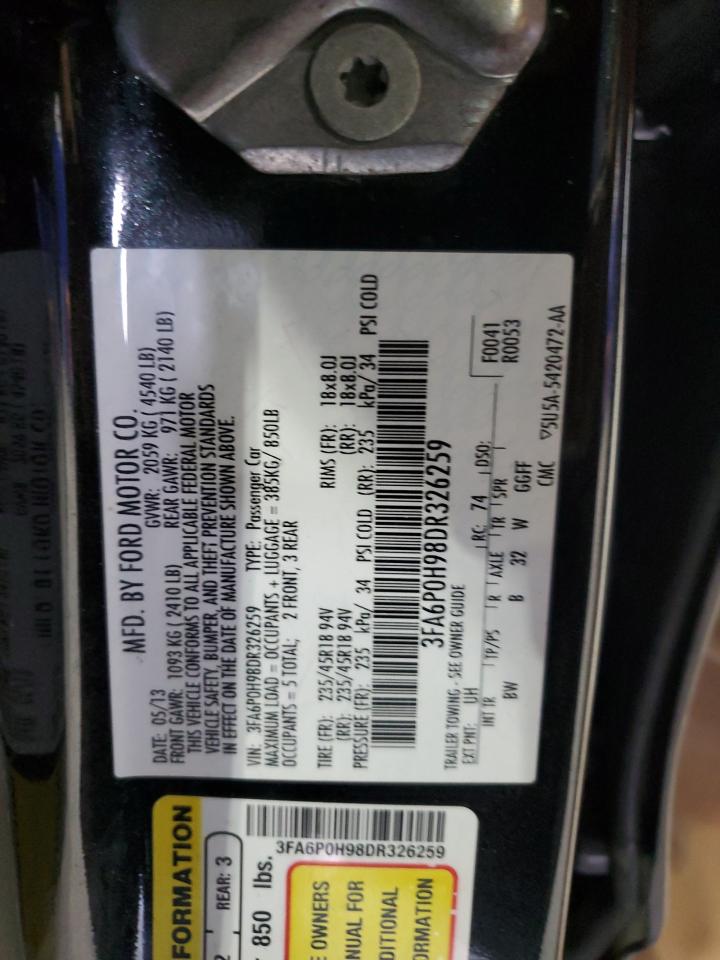 2013 Ford Fusion Se VIN: 3FA6P0H98DR326259 Lot: 80544455