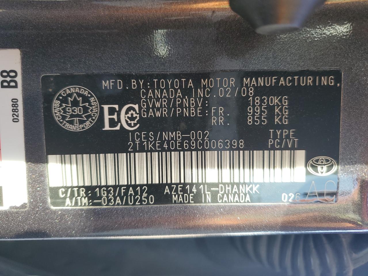 2009 Toyota Corolla Matrix S VIN: 2T1KE40E69C006398 Lot: 80036235