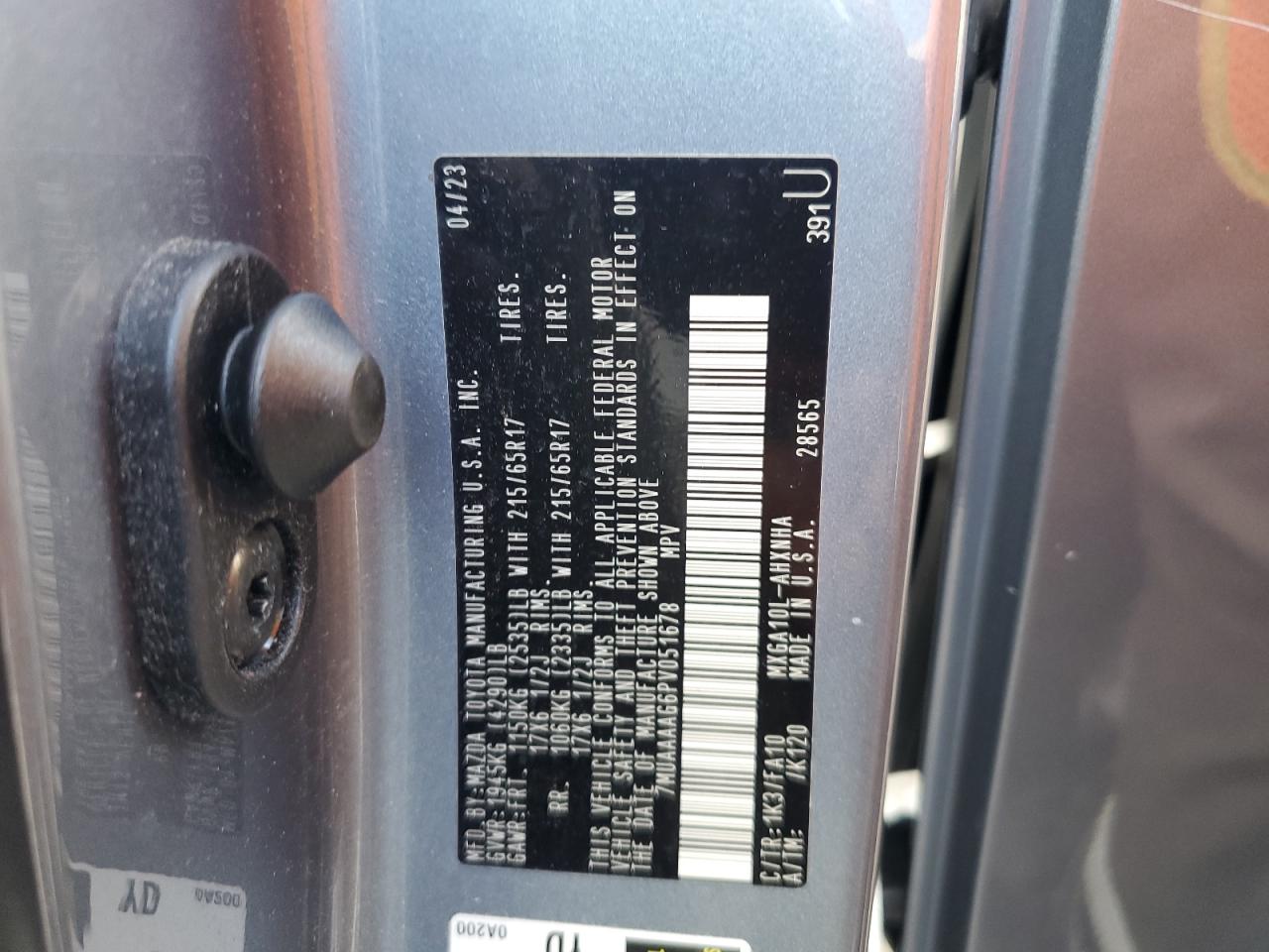 2023 Toyota Corolla Cross L VIN: 7MUAAAAG6PV051678 Lot: 82093945