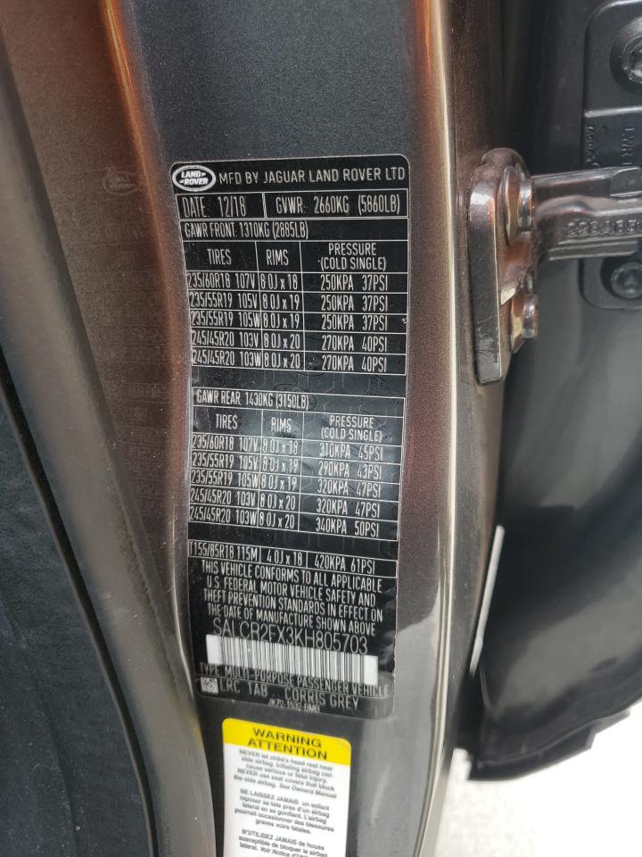 2019 Land Rover Discovery Sport Hse VIN: SALCR2FX3KH805703 Lot: 71721655