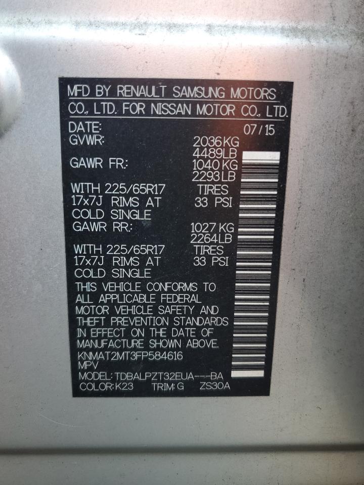 2015 Nissan Rogue S VIN: KNMAT2MT3FP584616 Lot: 80863315