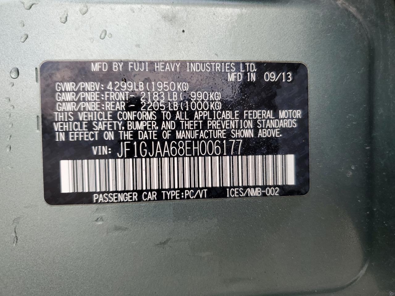 2014 Subaru Impreza VIN: JF1GJAA68EH006177 Lot: 81480765