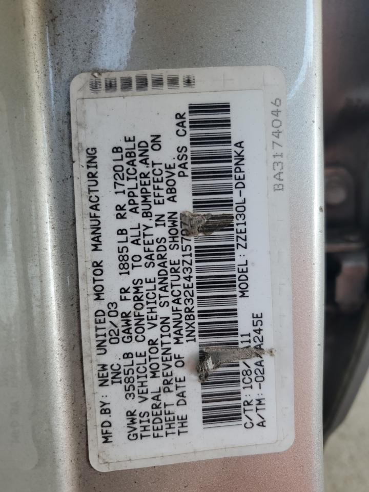 2003 Toyota Corolla Ce VIN: 1NXBR32E43Z157077 Lot: 84609985