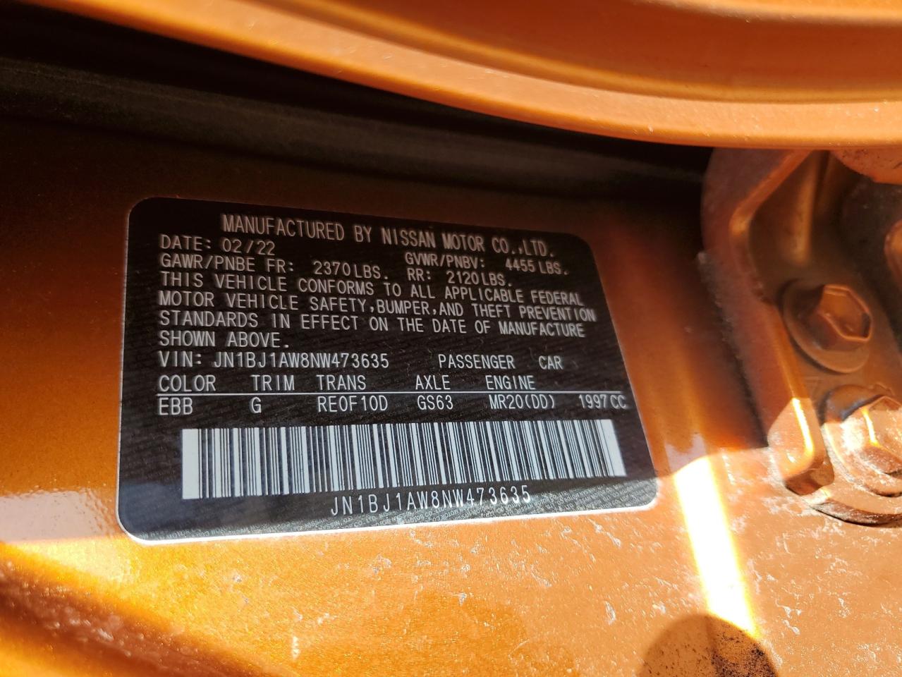 2022 Nissan Rogue Sport S VIN: JN1BJ1AW8NW473635 Lot: 81182725