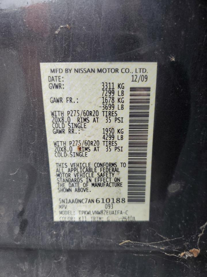 2010 Nissan Armada Se VIN: 5N1AA0NC7AN610188 Lot: 81590875