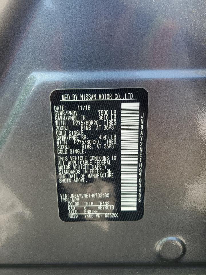 2017 Nissan Armada Platinum VIN: JN8AY2NE1H9703485 Lot: 80259965