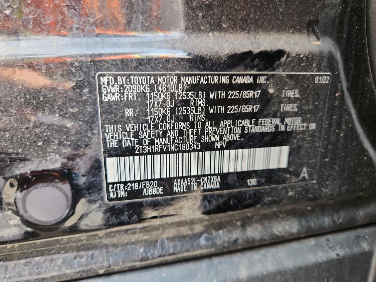 2022 Toyota Rav4 Le VIN: 2T3H1RFV1NC180343 Lot: 71476335