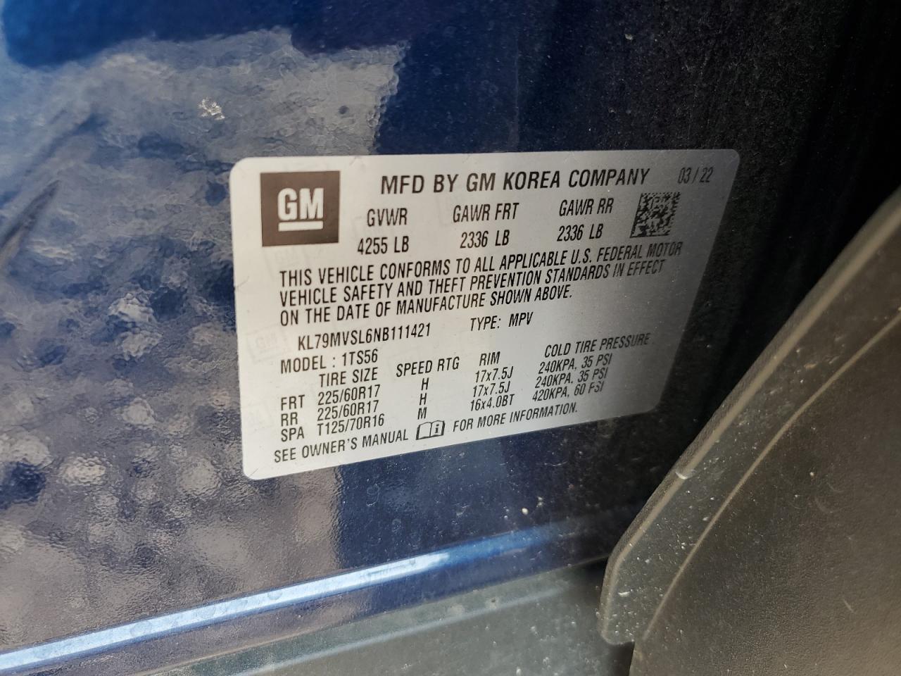 2022 Chevrolet Trailblazer Activ VIN: KL79MVSL6NB111421 Lot: 81495595