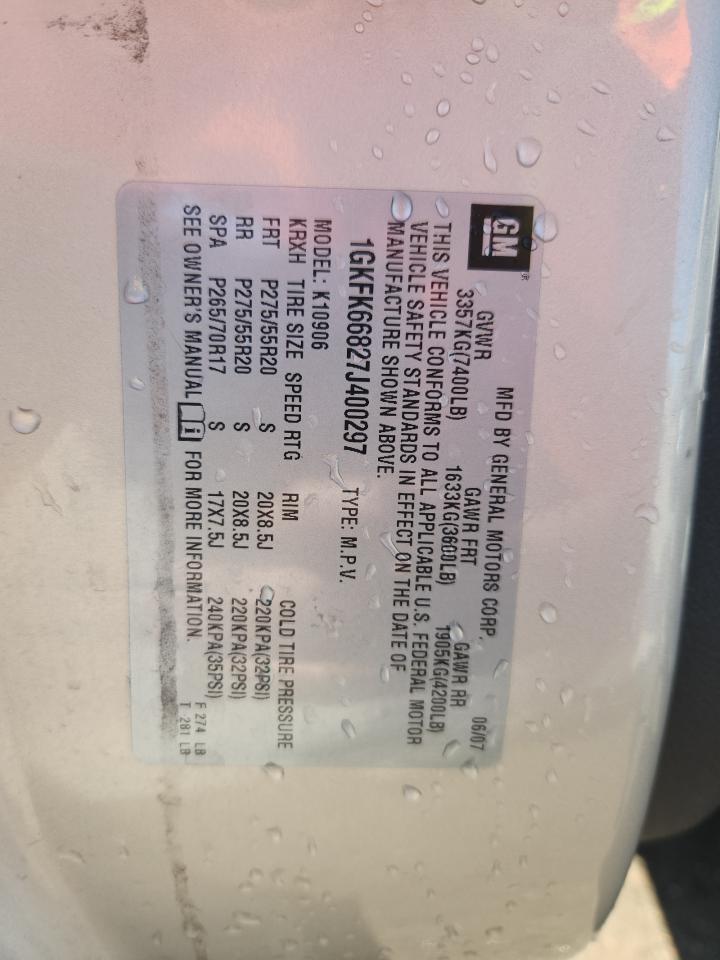 2007 GMC Yukon Xl Denali VIN: 1GKFK66827J400297 Lot: 83993515