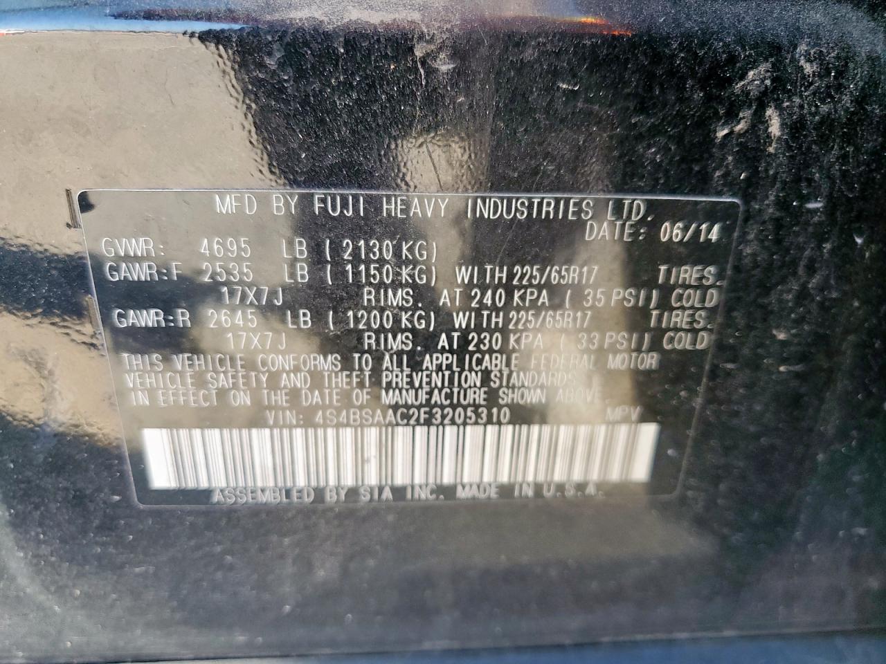 2015 Subaru Outback 2.5I VIN: 4S4BSAAC2F3205310 Lot: 80568385