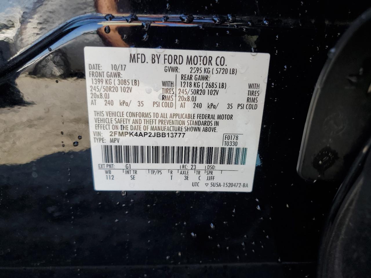 2018 Ford Edge Sport VIN: 2FMPK4AP2JBB13777 Lot: 80625525