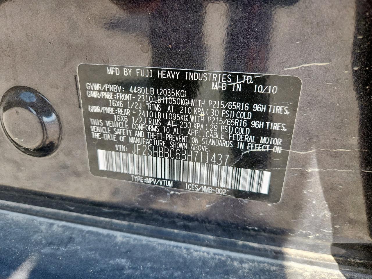 2011 Subaru Forester 2.5X VIN: JF2SHBBC6BH711437 Lot: 83855045