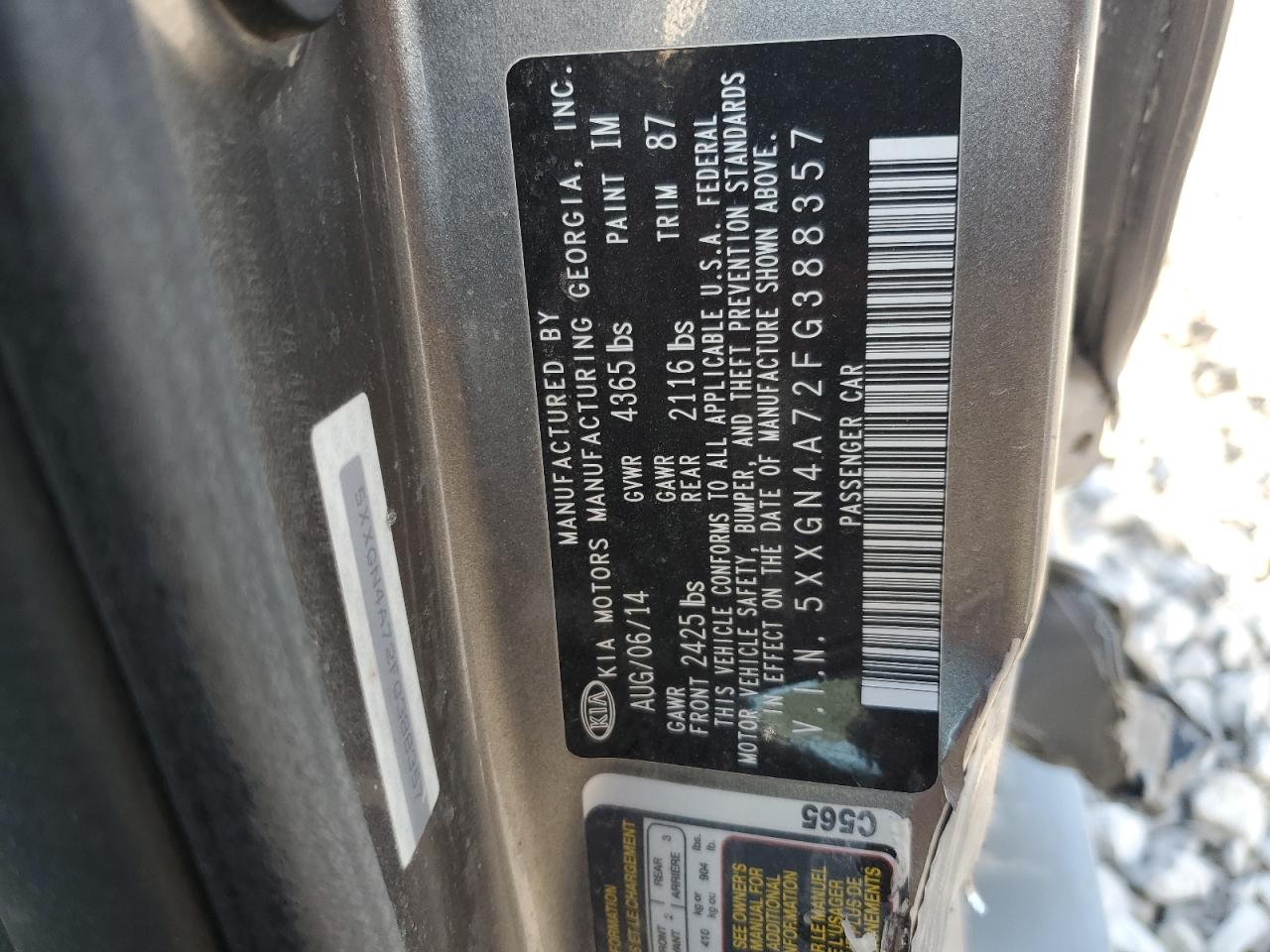 2015 Kia Optima Ex VIN: 5XXGN4A72FG388357 Lot: 84418745