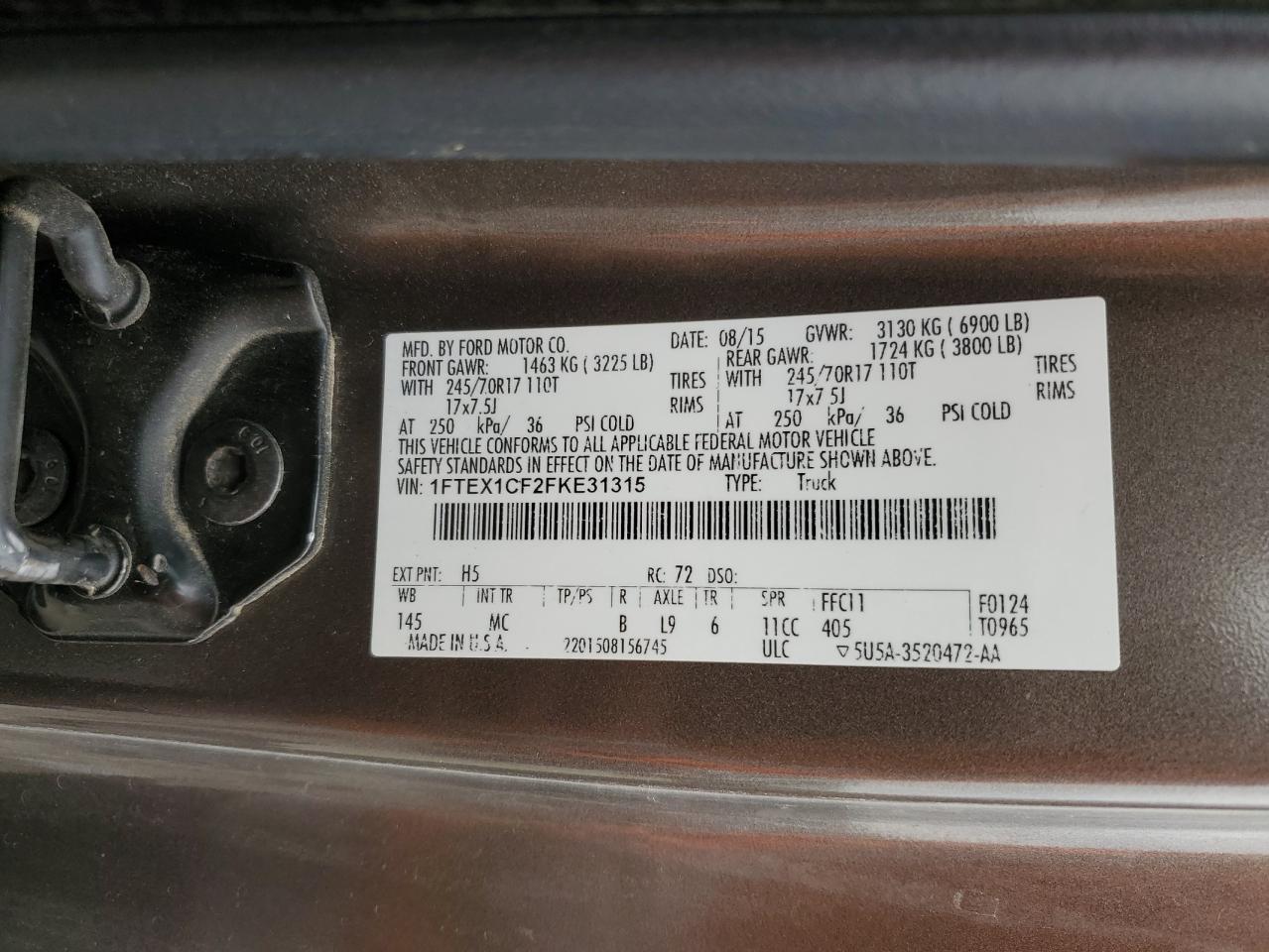 2015 Ford F150 Super Cab VIN: 1FTEX1CF2FKE31315 Lot: 81462145