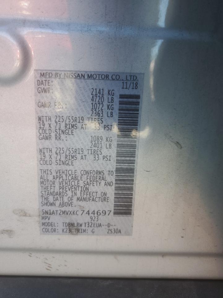 2019 Nissan Rogue S VIN: 5N1AT2MVXKC744697 Lot: 80136385