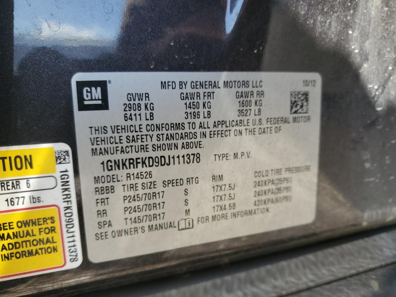2013 Chevrolet Traverse Ls VIN: 1GNKRFKD9DJ111378 Lot: 81923265