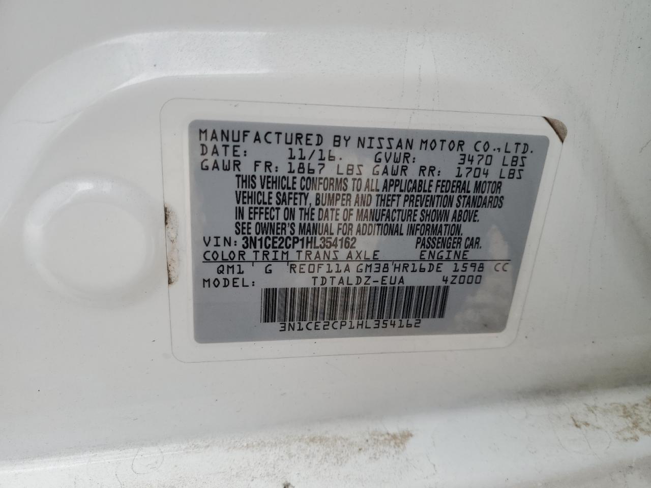 2017 Nissan Versa Note S VIN: 3N1CE2CP1HL354162 Lot: 81598605