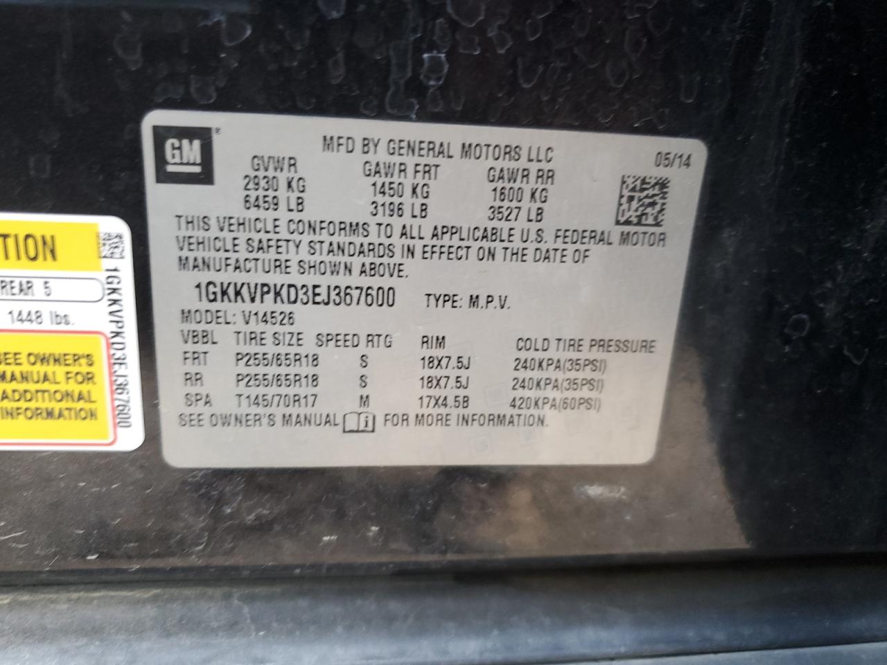 2014 GMC Acadia Sle VIN: 1GKKVPKD3EJ367600 Lot: 80245385