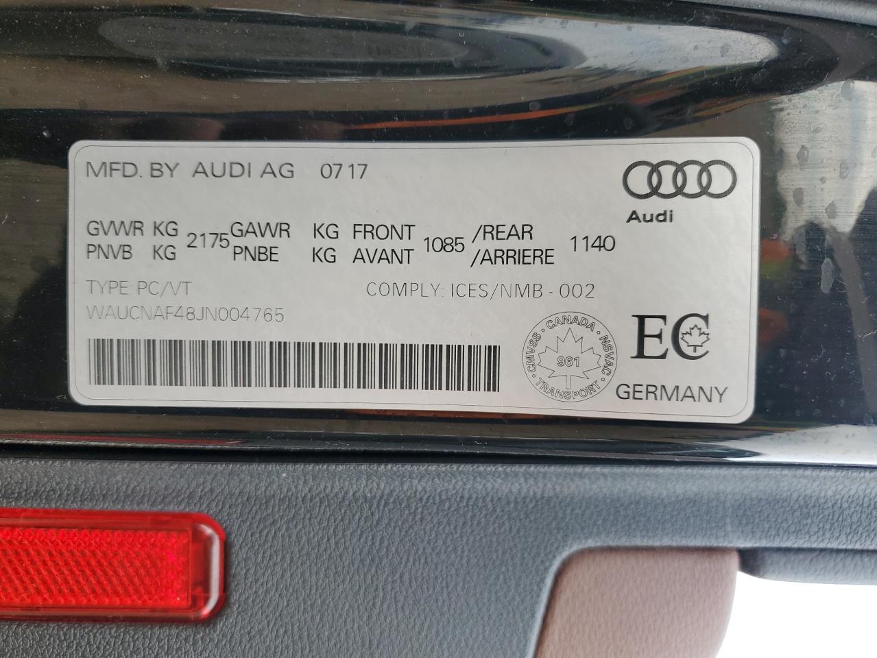2018 Audi A4 Technik VIN: WAUCNAF48JN004765 Lot: 80441855