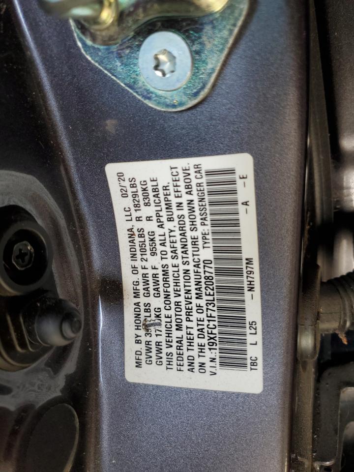 2020 Honda Civic Exl VIN: 19XFC1F73LE208770 Lot: 80644795