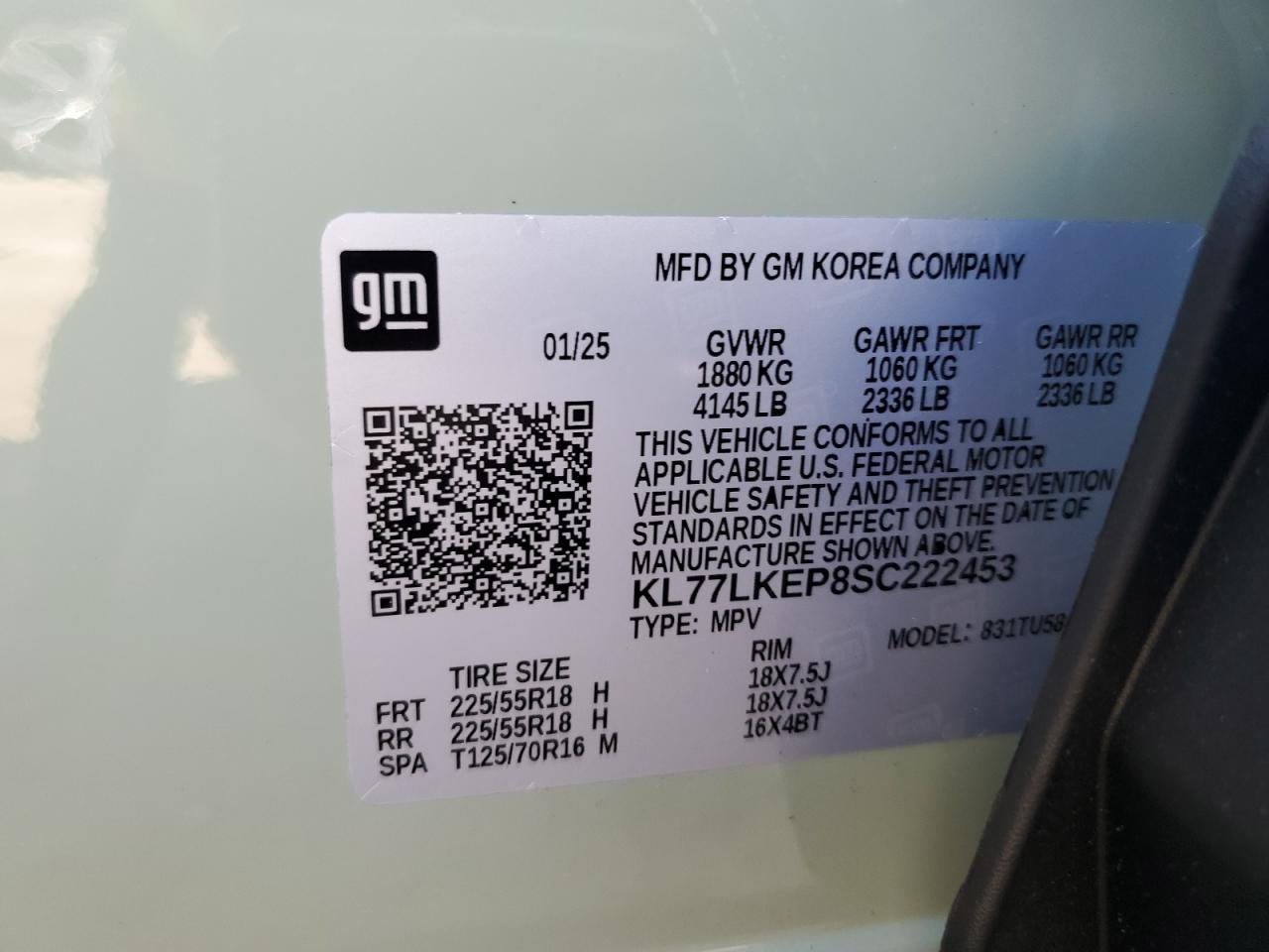 2025 Chevrolet Trax Activ VIN: KL77LKEP8SC222453 Lot: 71124485