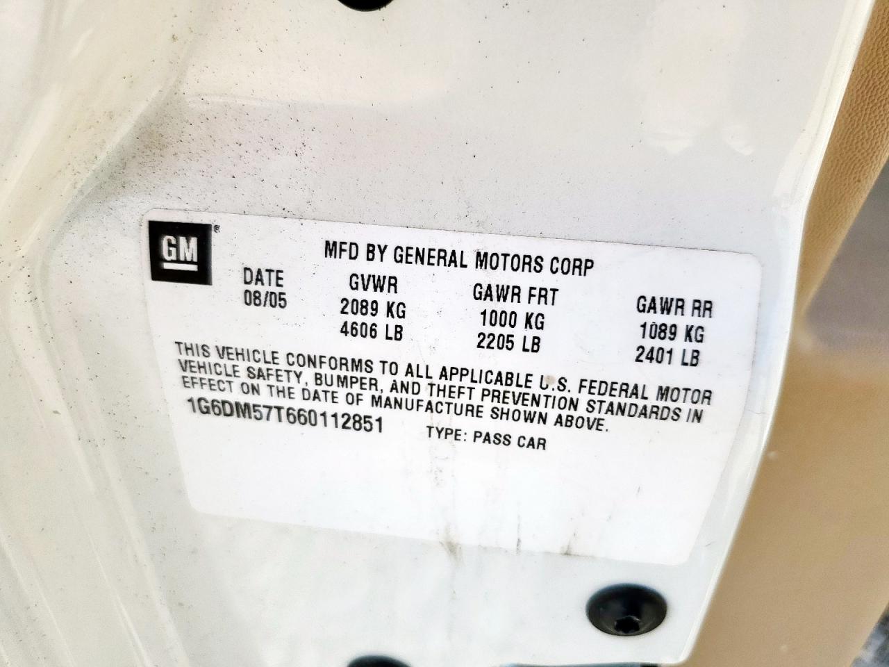 2006 Cadillac Cts VIN: 1G6DM57T660112851 Lot: 81151255