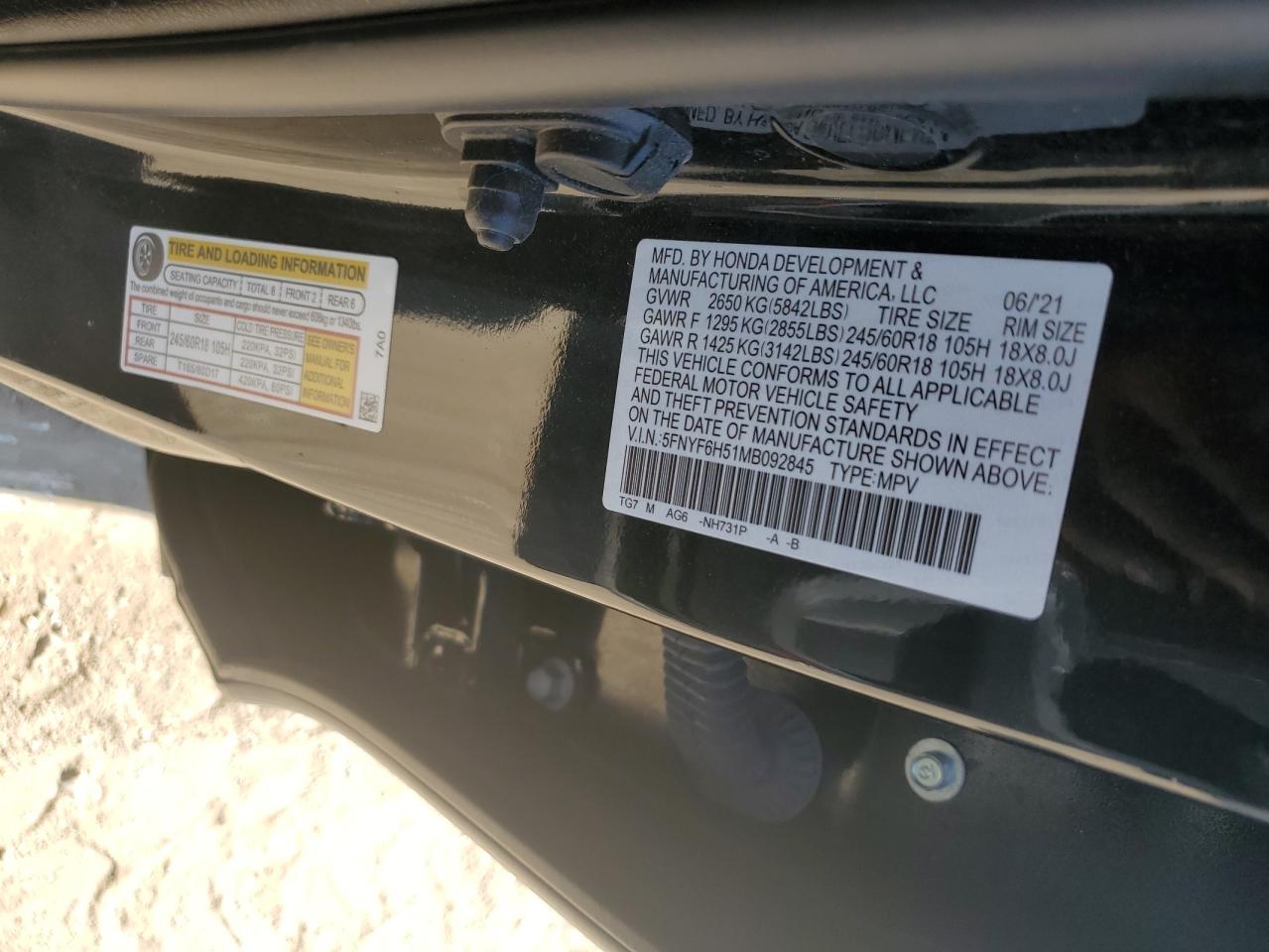 2021 Honda Pilot Exl VIN: 5FNYF6H51MB092845 Lot: 84258345