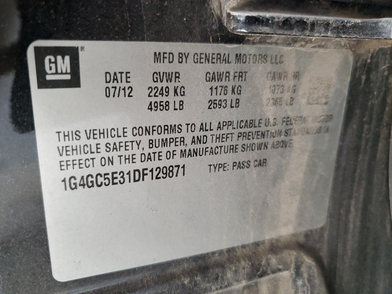 2013 Buick Lacrosse VIN: 1G4GC5E31DF129871 Lot: 80403205