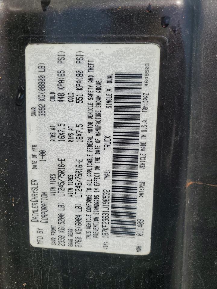 2001 Dodge Ram 2500 VIN: 1B7KF23631J196532 Lot: 71097755