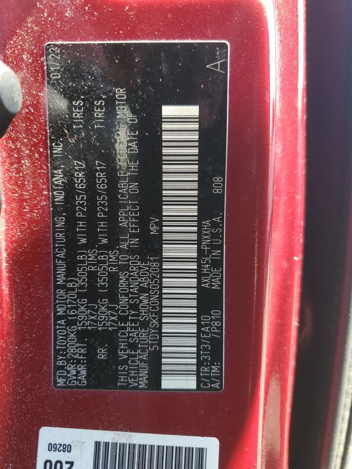 2022 Toyota Sienna Xle VIN: 5TDYSKFC0NS052081 Lot: 81553855