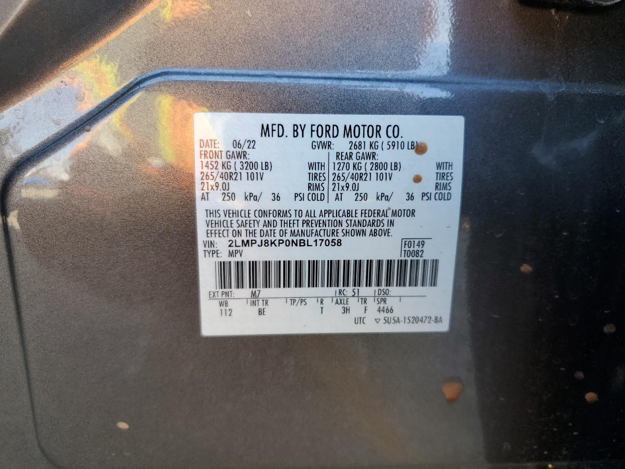 2022 Lincoln Nautilus Reserve VIN: 2LMPJ8KP0NBL17058 Lot: 84255105