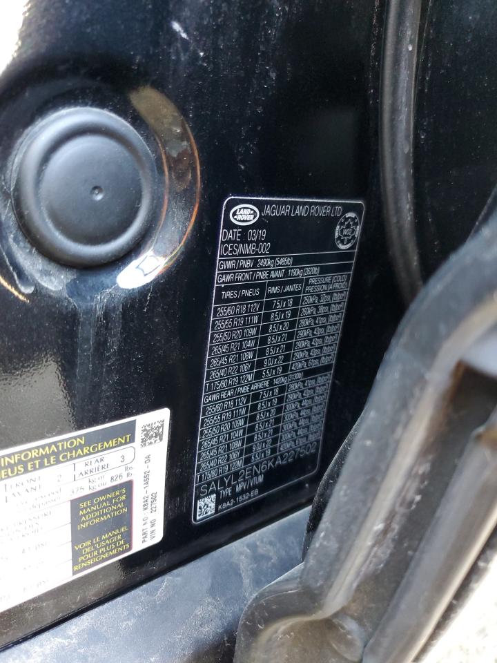 2019 Land Rover Range Rover Velar R-Dynamic Se VIN: SALYL2EN6KA227502 Lot: 84259555