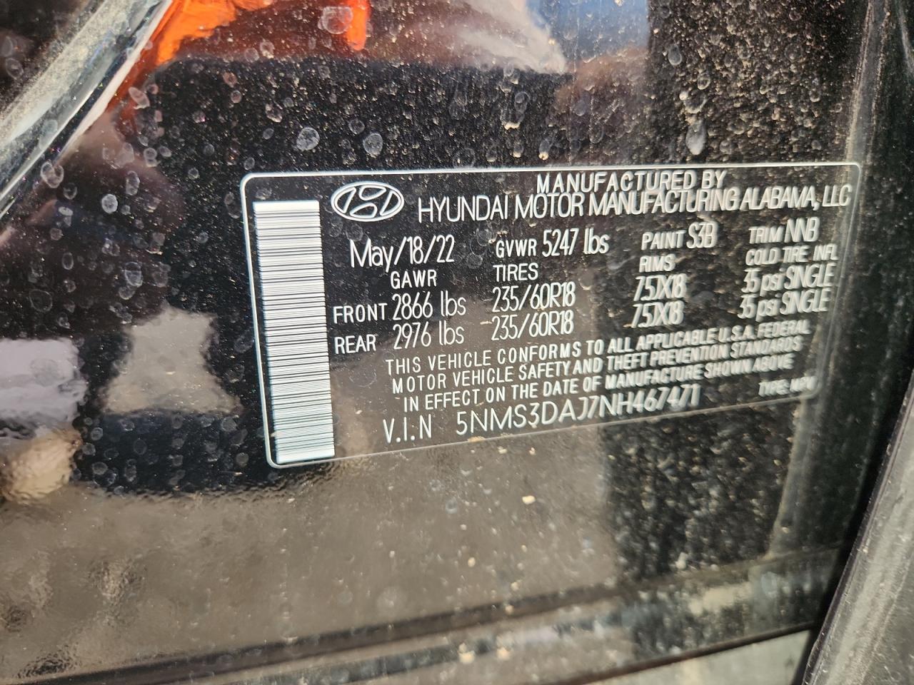 2022 Hyundai Santa Fe Sel VIN: 5NMS3DAJ7NH467471 Lot: 66335565