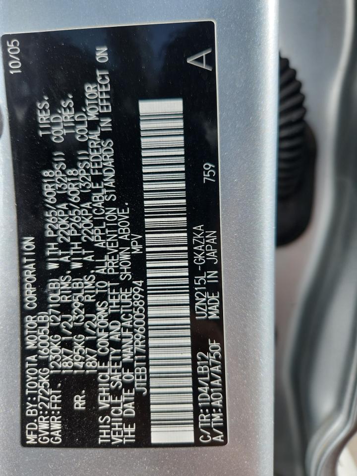 2006 Toyota 4Runner Limited VIN: JTEBT17R960058994 Lot: 80186485