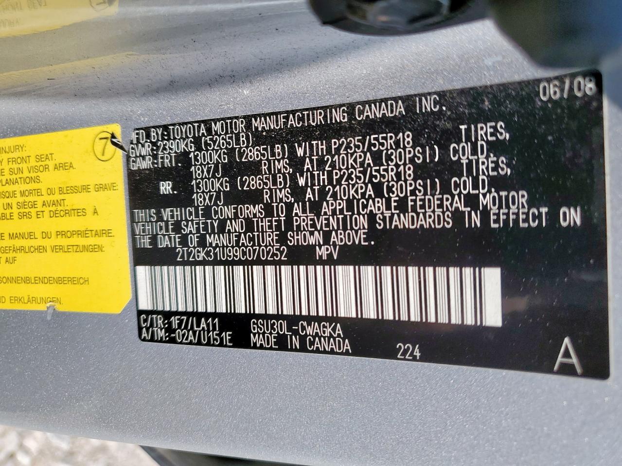 2009 Lexus Rx 350 VIN: 2T2GK31U99C070252 Lot: 84766815