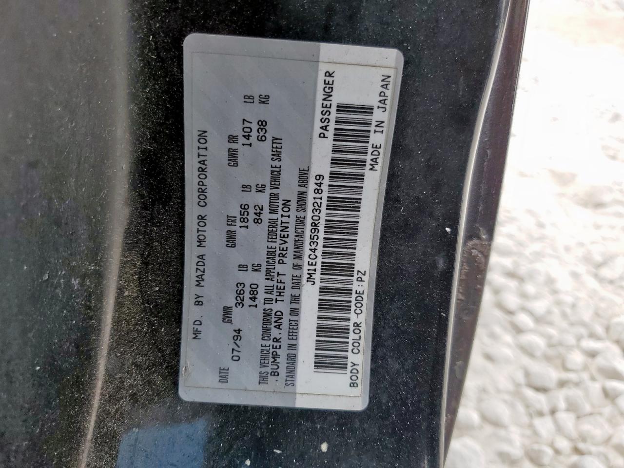 1994 Mazda Mx-3 VIN: JM1EC4359R0321849 Lot: 81248495
