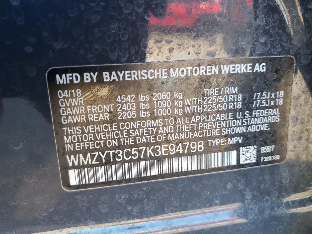 2019 Mini Cooper S Countryman VIN: WMZYT3C57K3E94798 Lot: 81893045