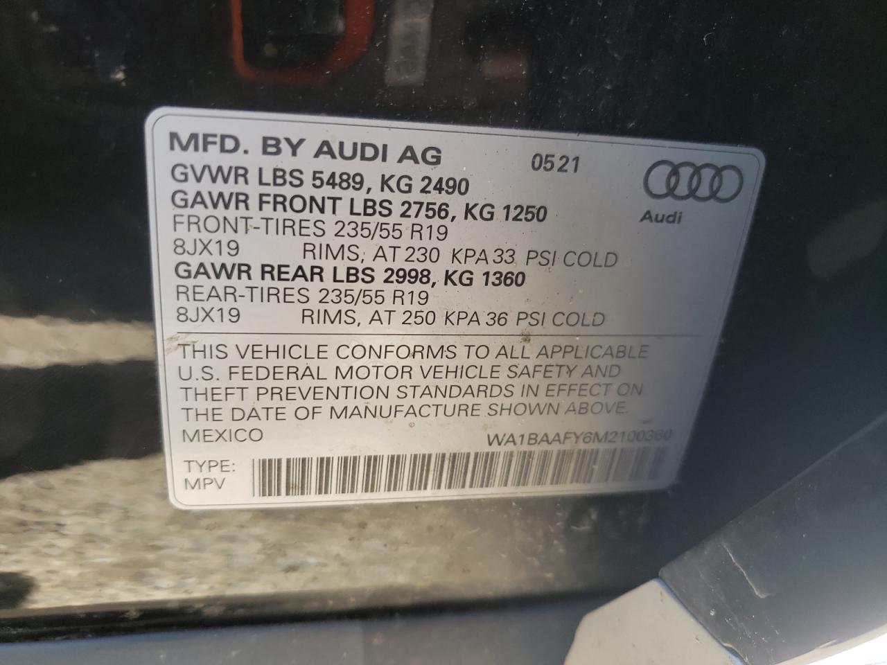 2021 Audi Q5 Premium Plus VIN: WA1BAAFY6M2100360 Lot: 81039175