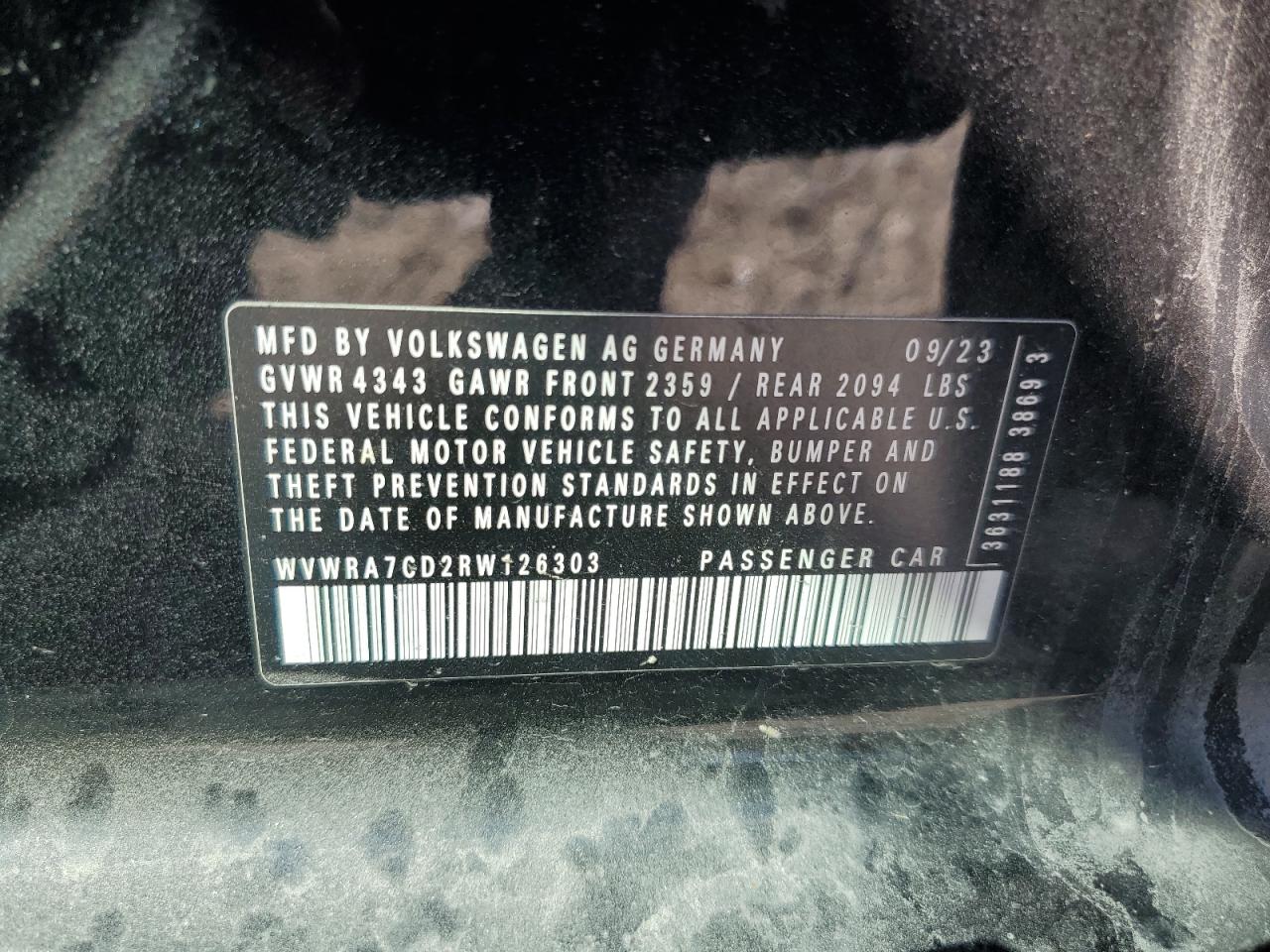 2024 Volkswagen Gti Se VIN: WVWRA7CD2RW126303 Lot: 70878035