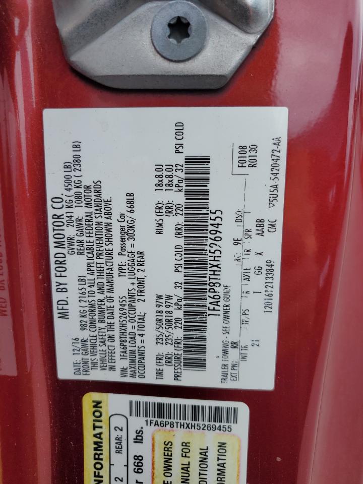 2017 Ford Mustang VIN: 1FA6P8THXH5269455 Lot: 81975775