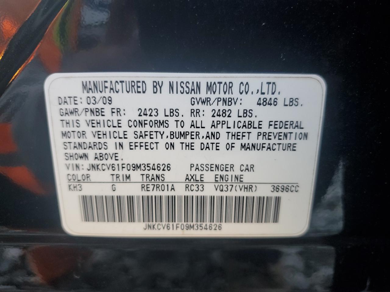 2009 Infiniti G37 VIN: JNKCV61F09M354626 Lot: 71070275