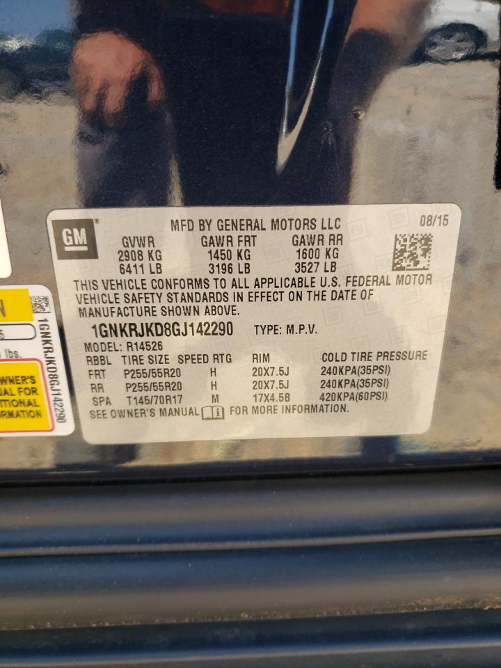 2016 Chevrolet Traverse Ltz VIN: 1GNKRJKD8GJ142290 Lot: 80323065