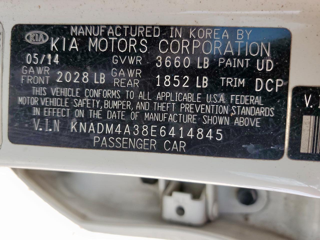 2014 Kia Rio Lx VIN: KNADM4A38E6414845 Lot: 71121035