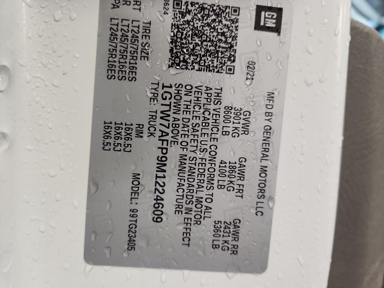 2021 GMC Savana Cargo 2500 13 VIN: 1GTW7AFP9M1224609 Lot: 80114825