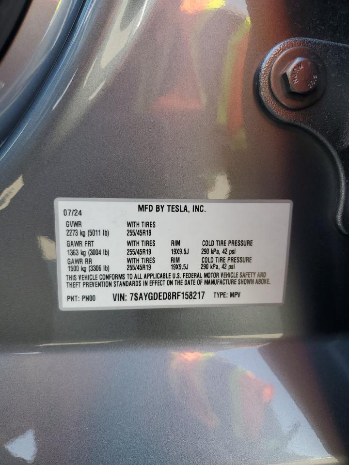 2024 Tesla Model Y VIN: 7SAYGDED8RF158217 Lot: 69256675