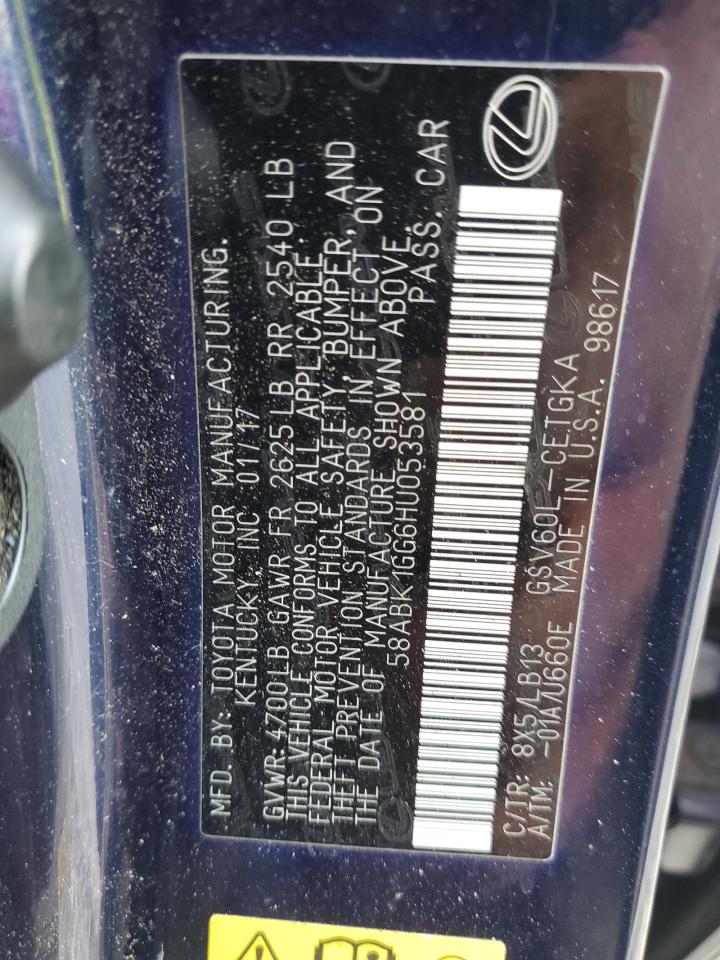 2017 Lexus Es 350 VIN: 58ABK1GG6HU053581 Lot: 80083785