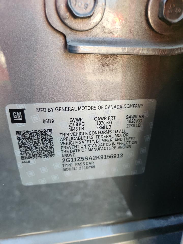 2019 Chevrolet Impala Lt VIN: 2G11Z5SA2K9156913 Lot: 80368225
